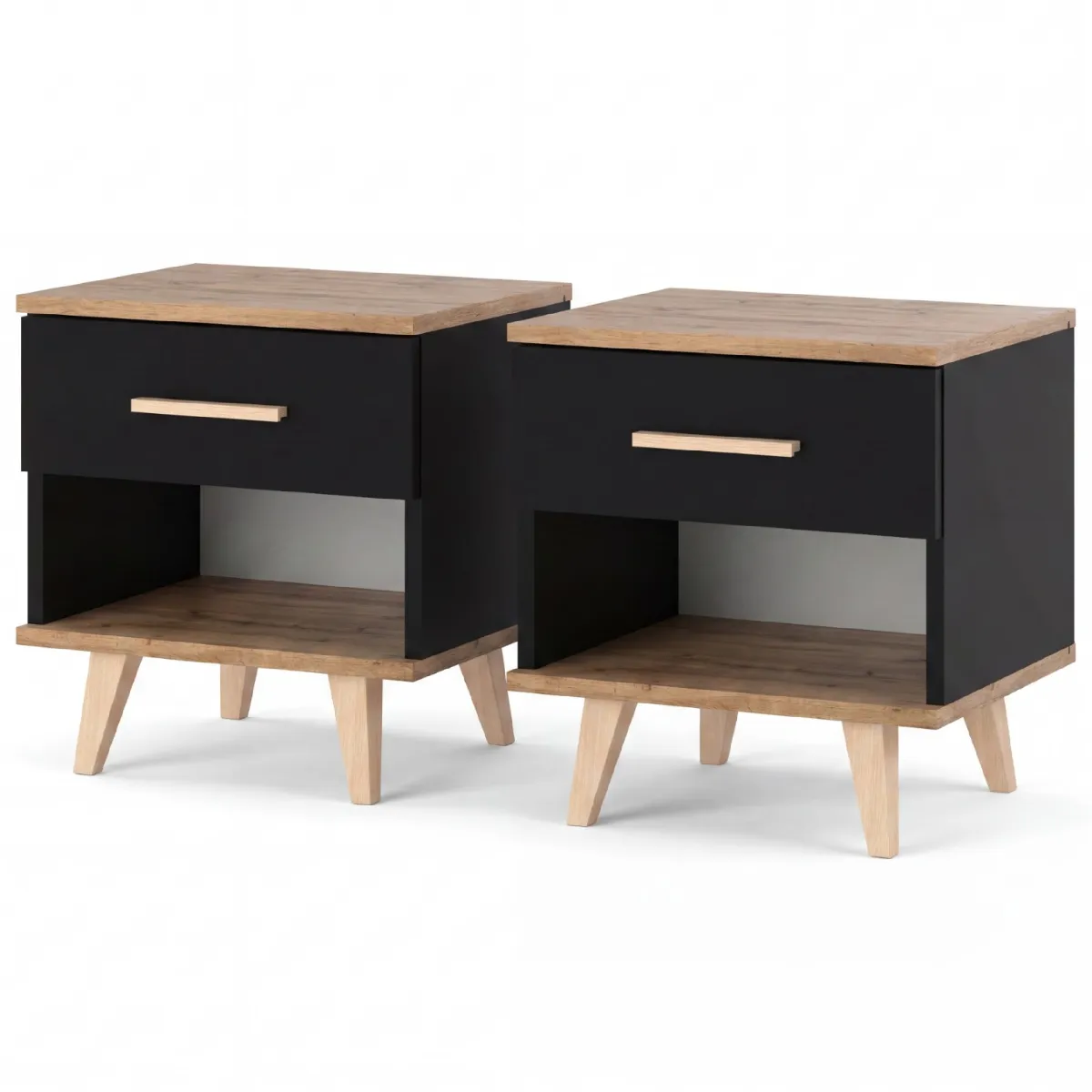 Lot de 2 tables de chevet 40,2cm avec tiroir - Noir / Chêne Wotan - style loft