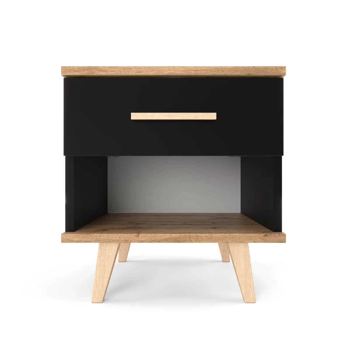 Table de chevet 40,2cm avec tiroir-Noir / Chêne Wotan - style loft pour chambre