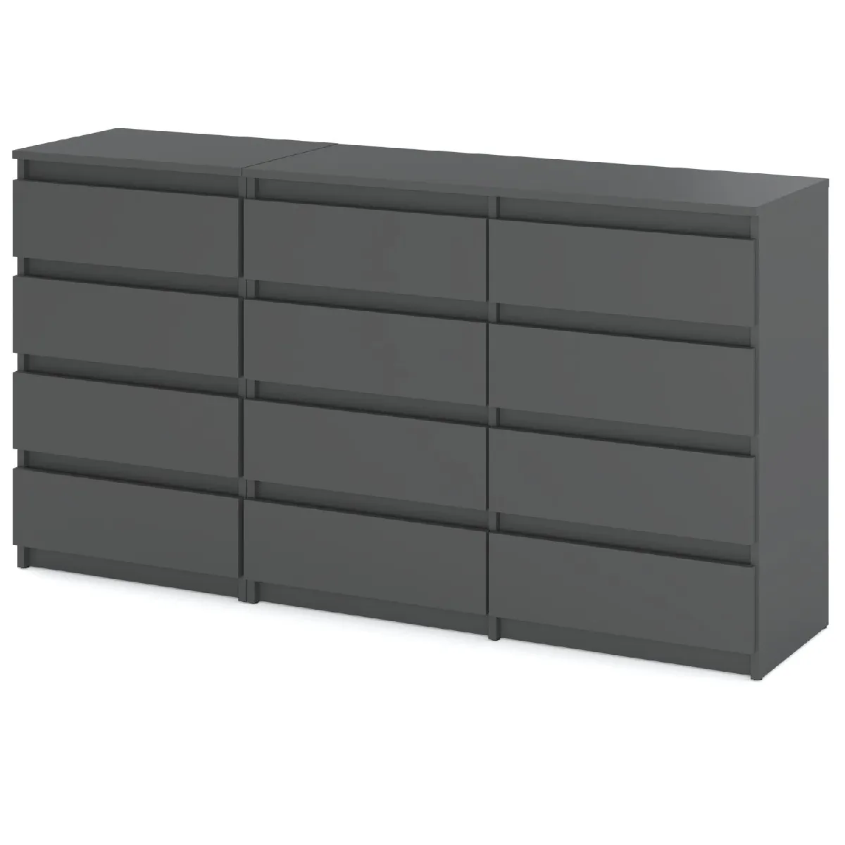 Grande Commode 180 cm 12 Tiroirs Gris Mat - Meuble TV Buffet Rangement Salon Chambre