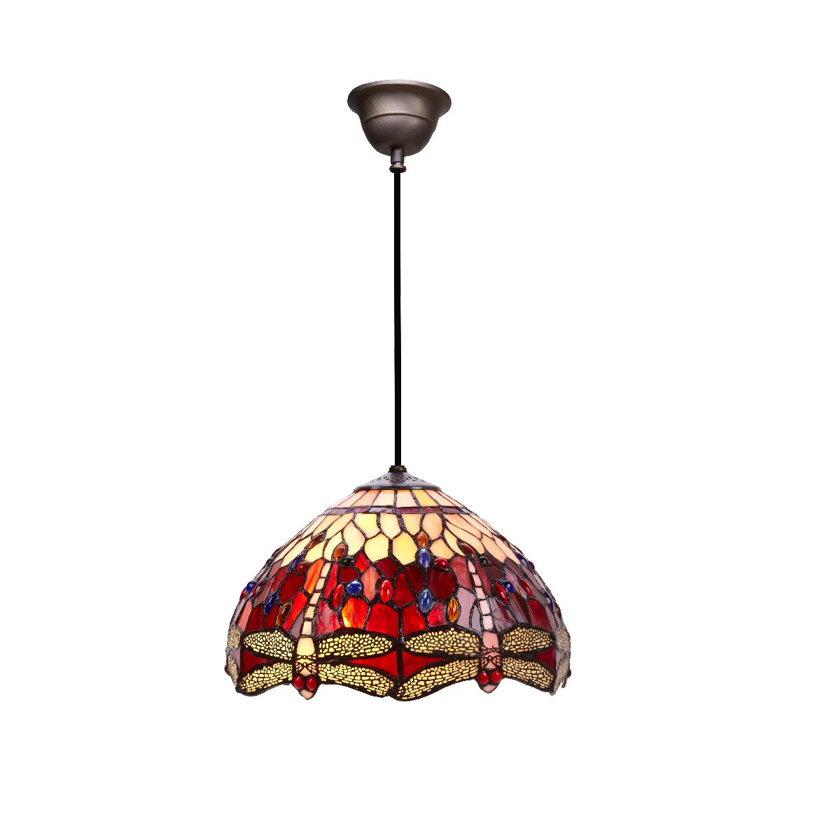 Suspension avec câble Tiffany série Belle Rouge D-30 cm
