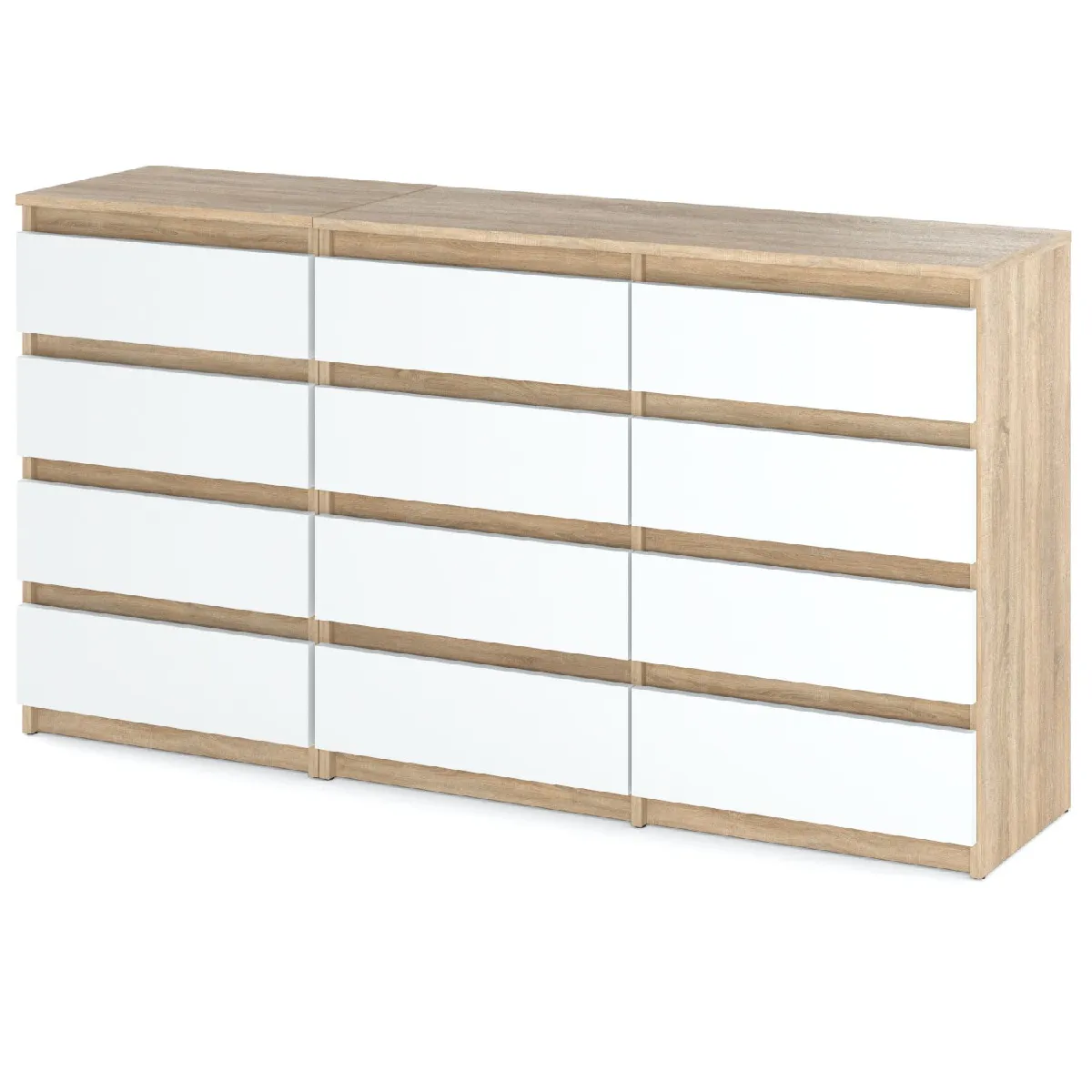 Grande Commode 180 cm 12 Tiroirs Chêne Sonoma Blanc Mat - Meuble TV Buffet Rangement Salon Chambre