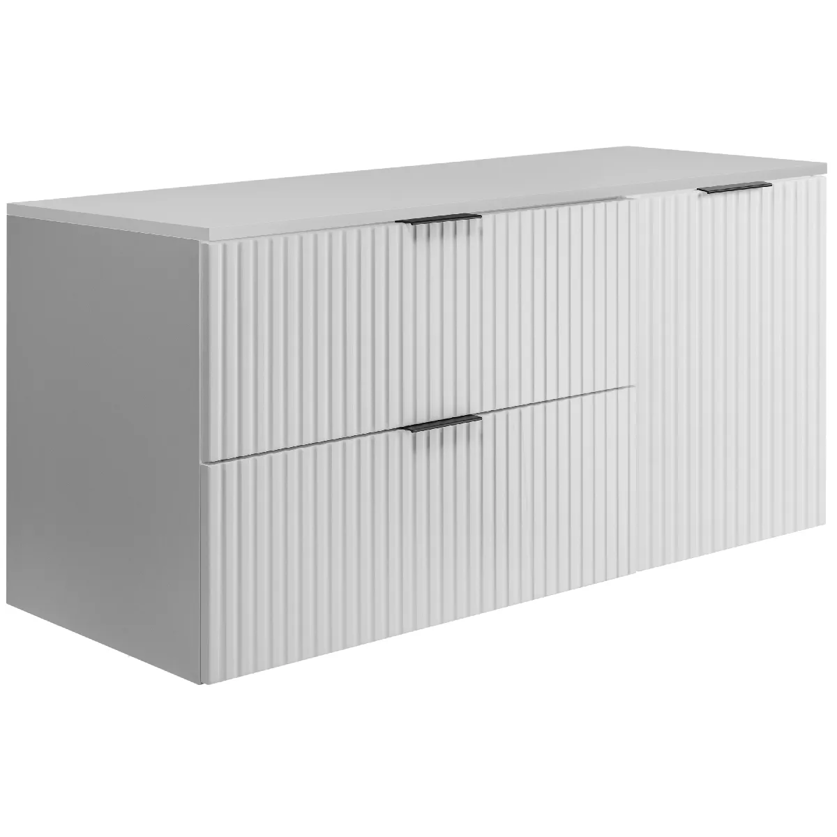 Ensemble de salle de bain: meuble avec tiroirs et meuble avec portes 57x46x120 cm, couleur: blanc, poignée noire