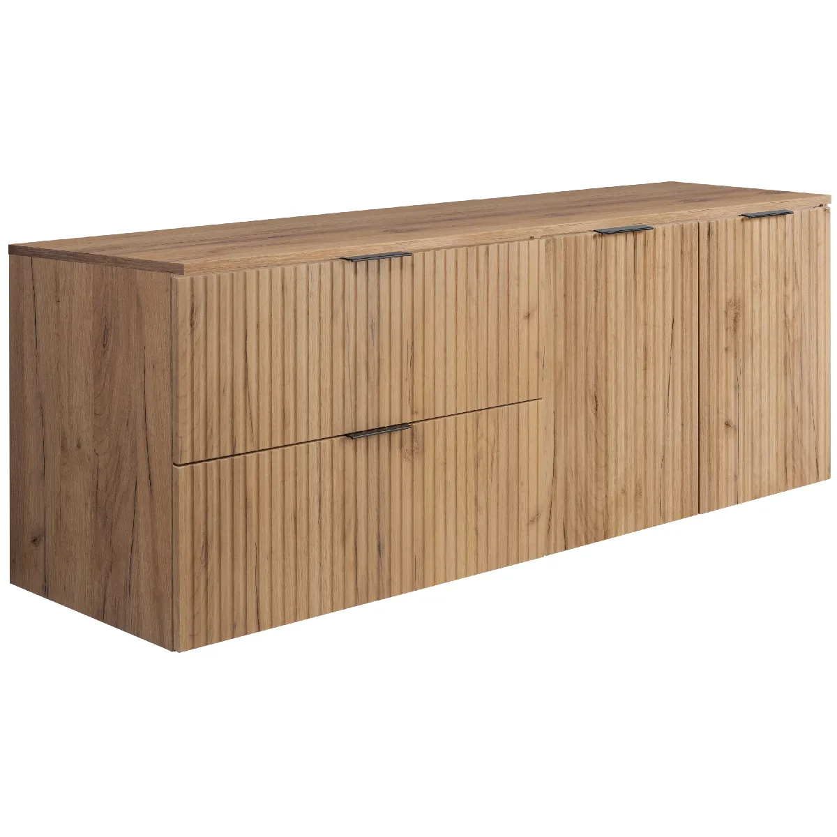 Ensemble de salle de bain: meuble avec tiroirs et meuble avec portes 57x46x160 cm, couleur: Chêne Craft, poignée noire