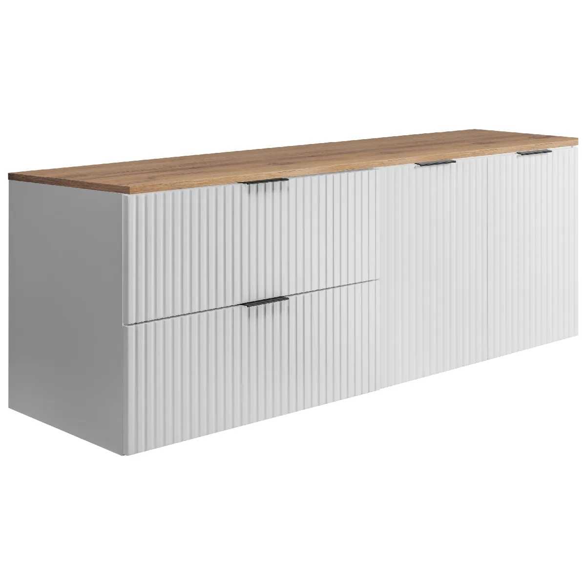 Ensemble de salle de bain: meuble avec tiroirs et meuble avec portes 57x46x160 cm, couleur: blanc, chêne Craft, poignée noire