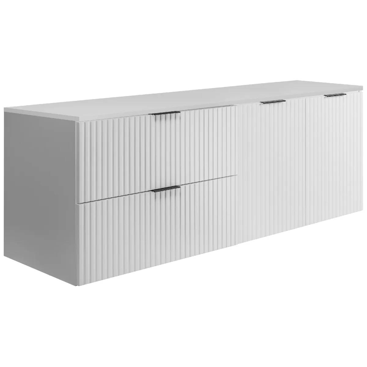 Ensemble de salle de bain: meuble avec tiroirs et meuble avec portes 57x46x160 cm, couleur: blanc, poignée noire
