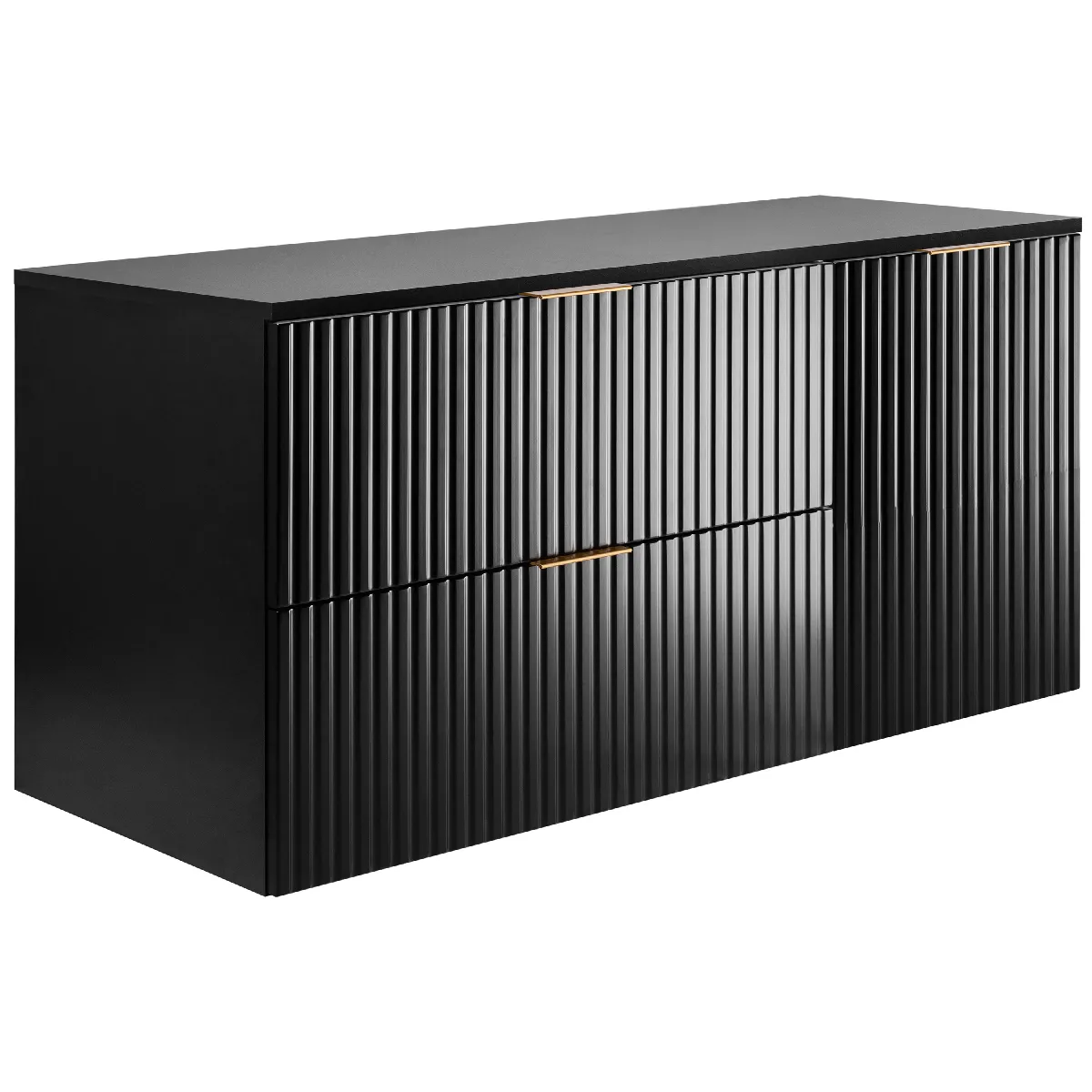 Ensemble de salle de bain: meuble avec tiroirs et meuble avec portes 57x46x120 cm, couleur: noir, poignée dorée