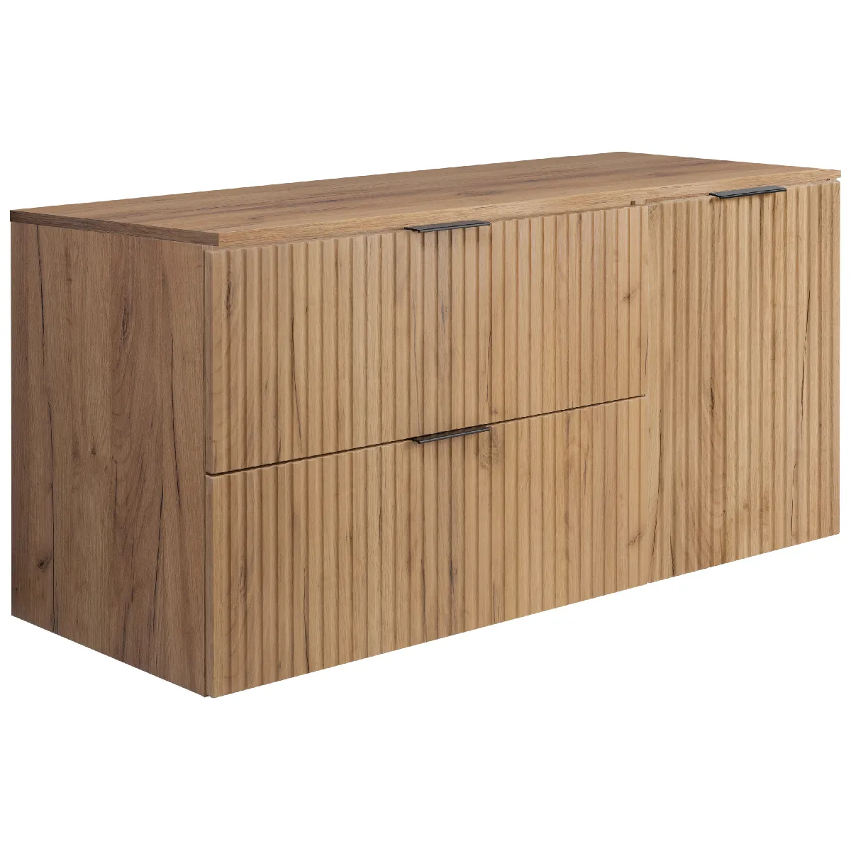 Ensemble de salle de bain: meuble avec tiroirs et meuble avec portes 57x46x120 cm, couleur: Chêne Craft, poignée noire