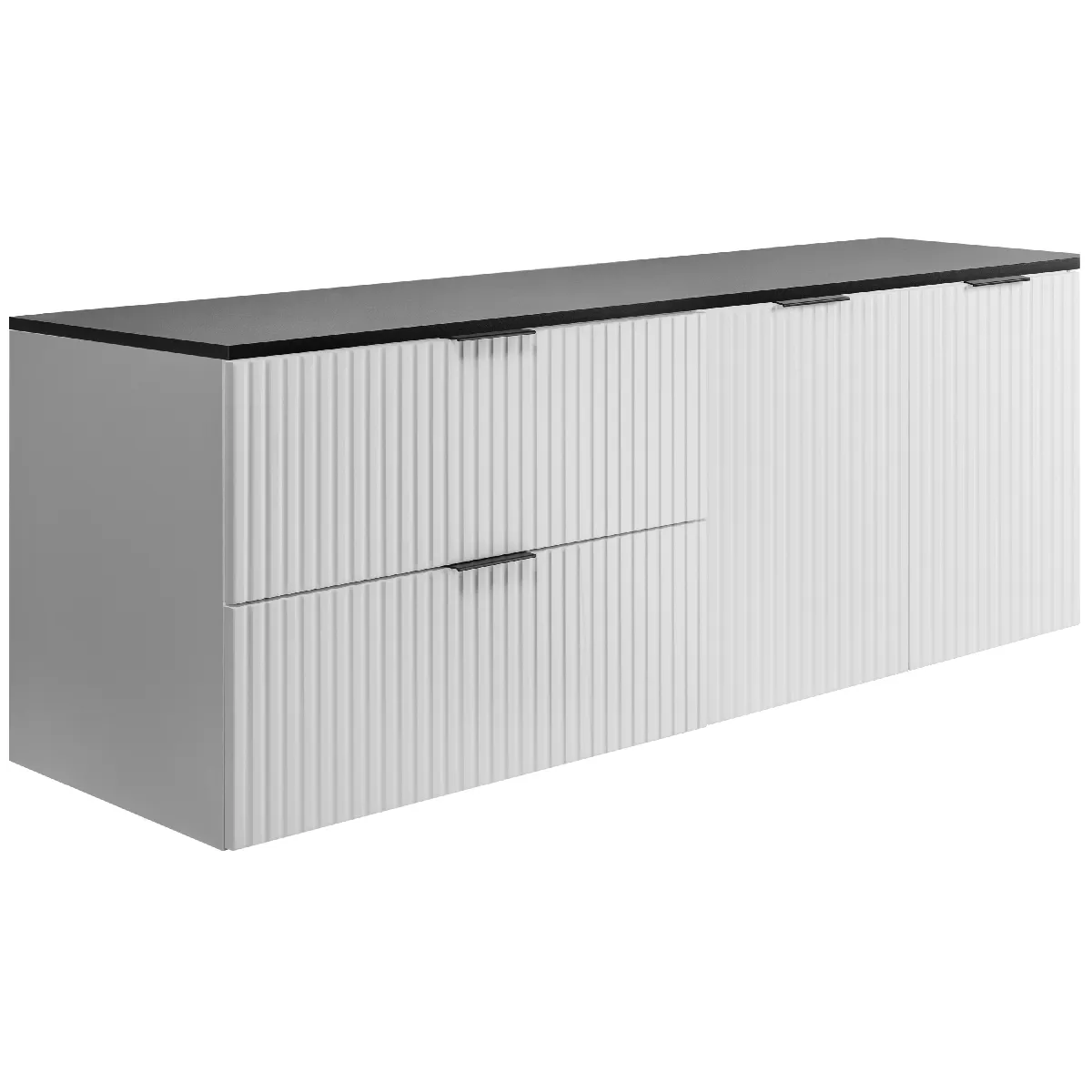 Ensemble de salle de bain: meuble avec tiroirs et meuble avec portes 57x46x160 cm, couleur: blanc, noir, poignée noire