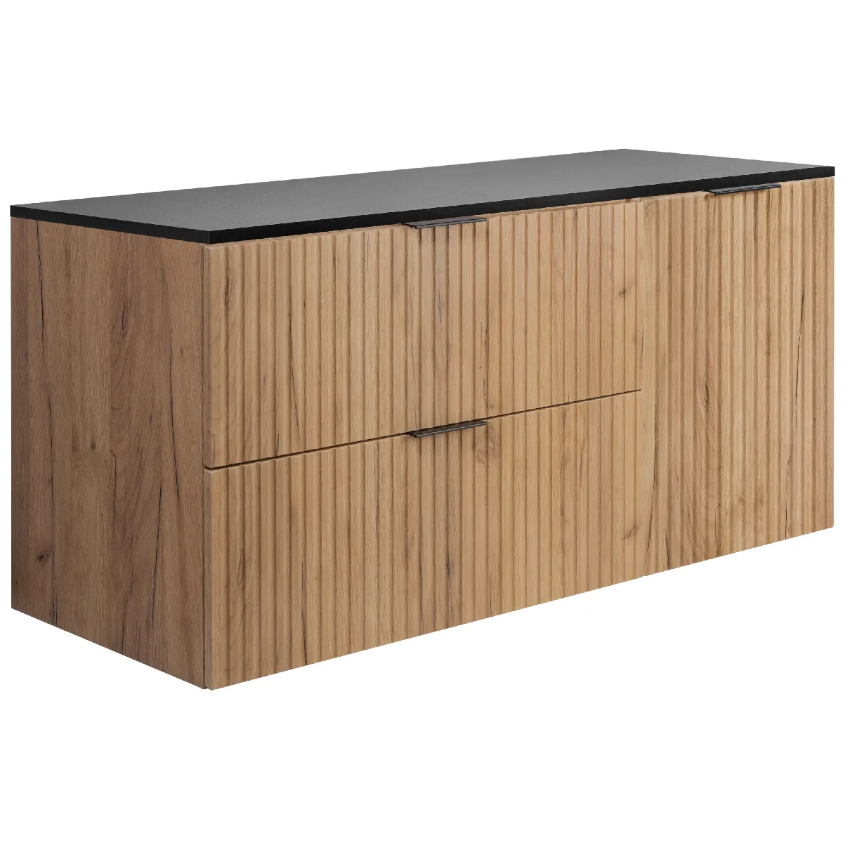 Ensemble de salle de bain: meuble avec tiroirs et meuble avec portes 57x46x120 cm, couleur: Chêne Craft, noir, poignée noire