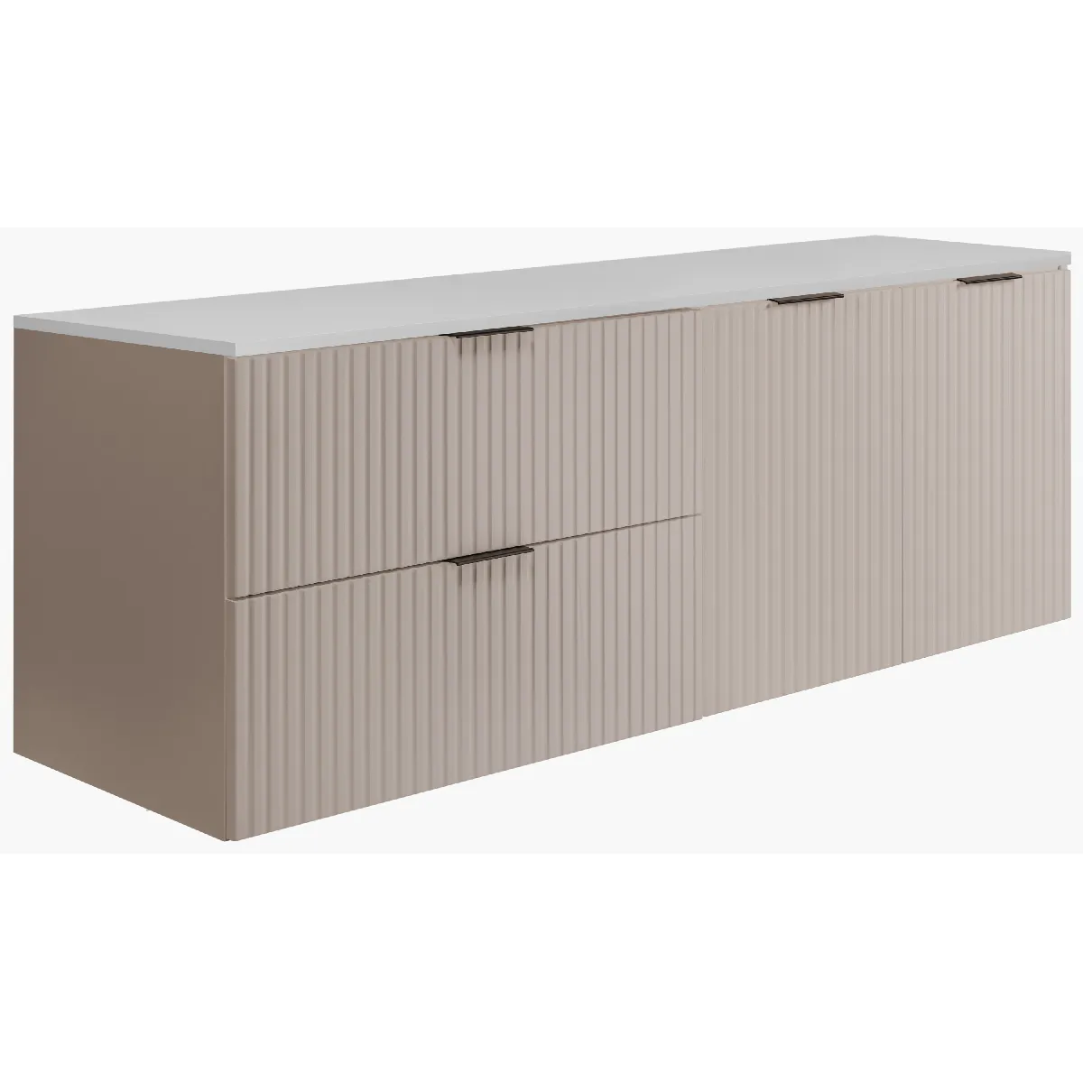 Ensemble de salle de bain: meuble avec tiroirs et meuble avec portes 57x46x160 cm, couleur: cachemire, blanc, poignée noire