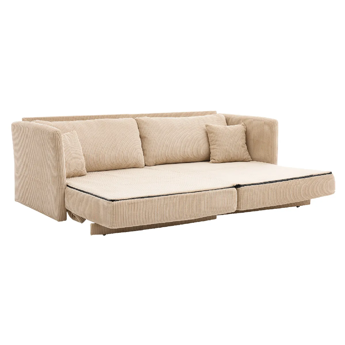 Canapé convertible en velours beige avec couchage 182x88x84 cm