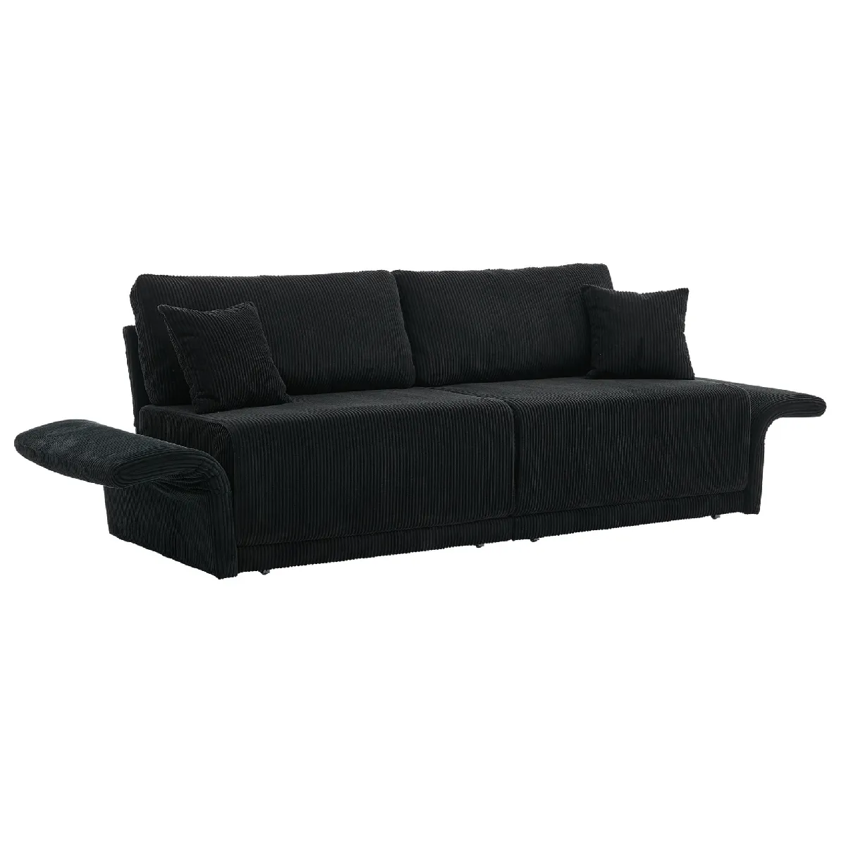 Canapé en velours côtelé noir avec couchage 182x88x84 cm