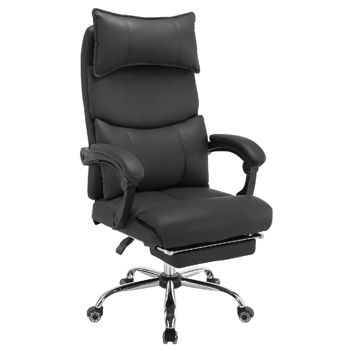 Fauteuil de bureau ergonomique pivotant réglable en hauteur avec repose pieds soutien lombaire tissu technique noir