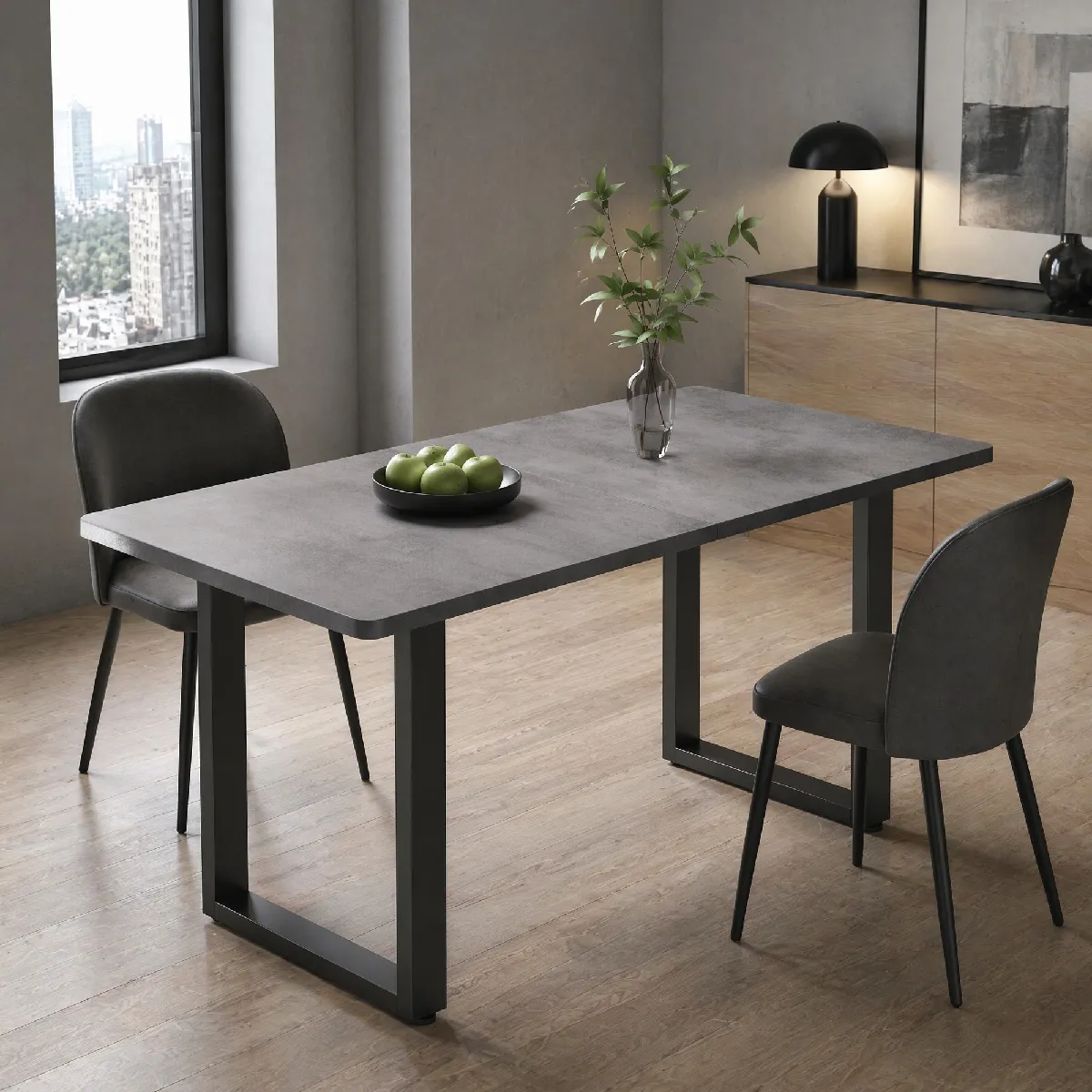 Table à manger noire et grise avec pieds réglables 100 x 60 x 75 cm