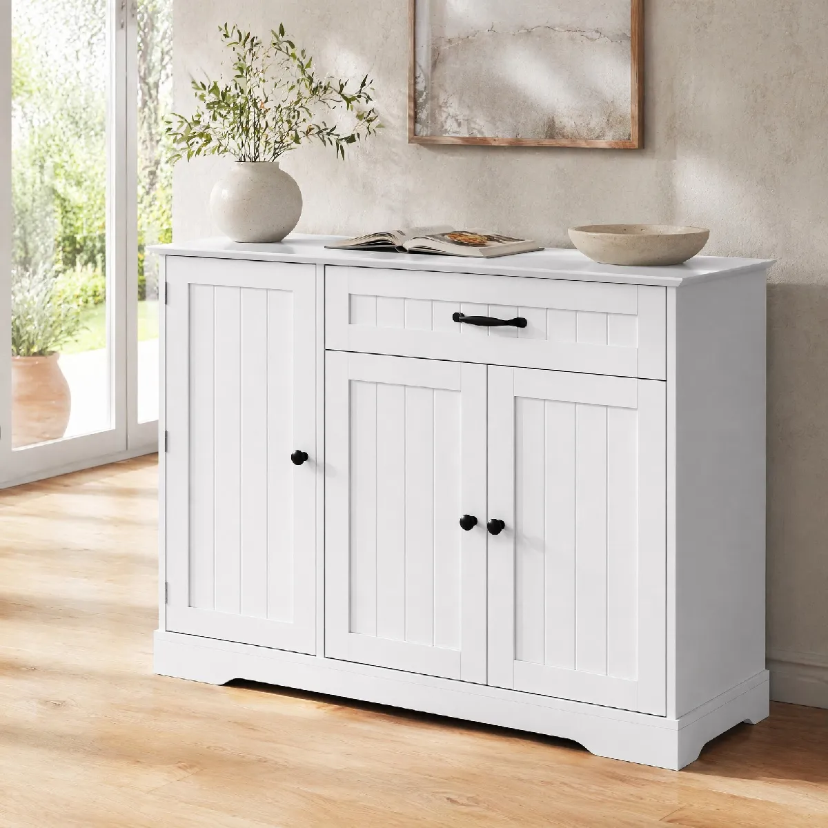 Buffet Avec 3 Portes Et 1 Tiroir, Blanc