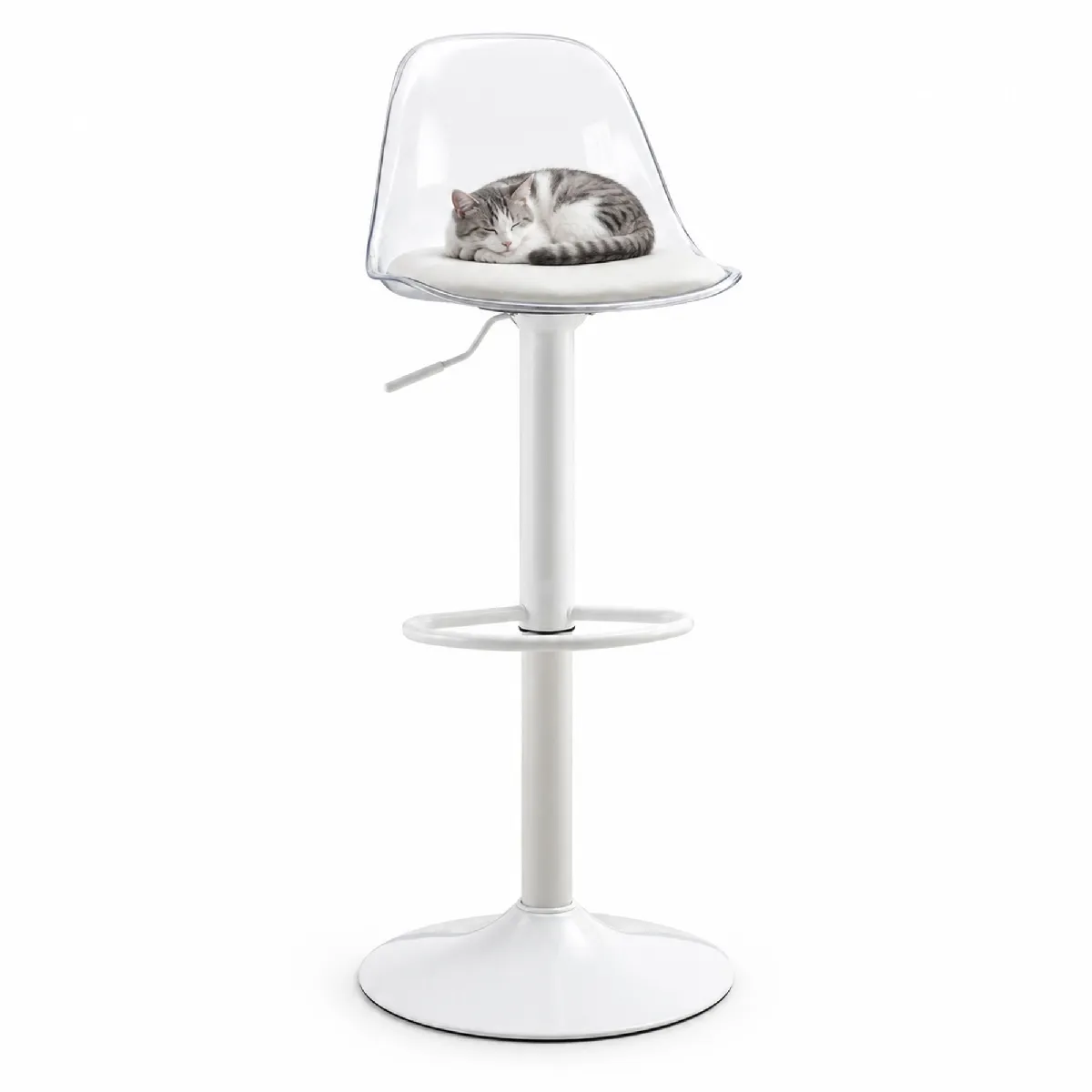 Tabouret de Bar 2 Pièces - Réglables en Hauteur 82-104 cm et Pivotants avec Dossier Transparent, Pied Métal, Blanc
