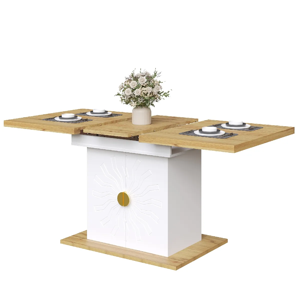 Table à manger blanche avec rallonge et rangement 110/140 x 70 x 76 cm