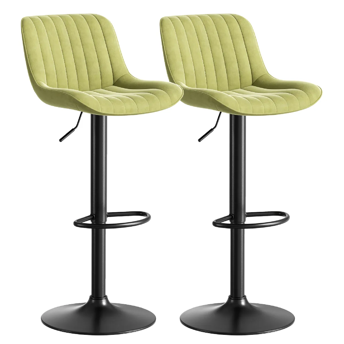 Lot De 2 Tabourets De Bar Pivotants À 360° Avec Hauteur Réglable Et Assise Rembourrée En Velours Vert
