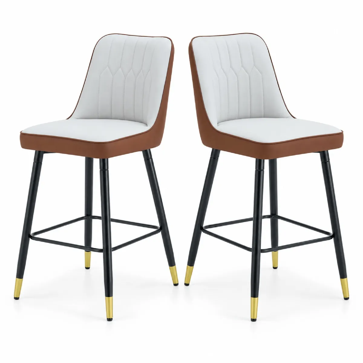 Lot De 2 Tabourets De Bar Avec Cadre En Métal, Repose-pieds, Similicuir Pu Gris Clair Et Marron