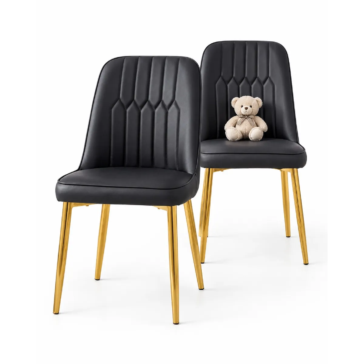 Deux Chaises De Salle À Manger Avec Assise Large, Dossier Et Pieds Métalliques Antidérapants, Similicuir Noir