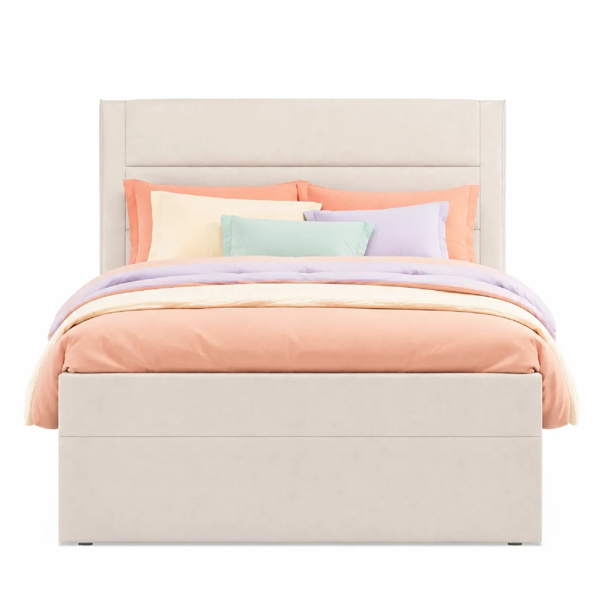 Lit rembourré en lin beige avec rangement 90 x 200 cm