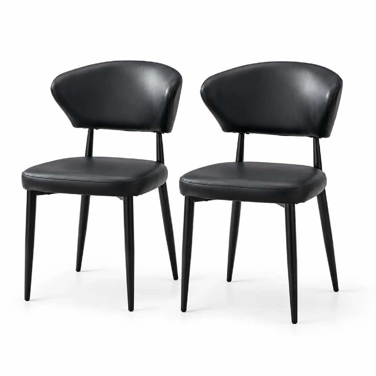 2 Chaises De Salle À Manger Avec Dossier Incurvé, Pieds En Métal, Noir