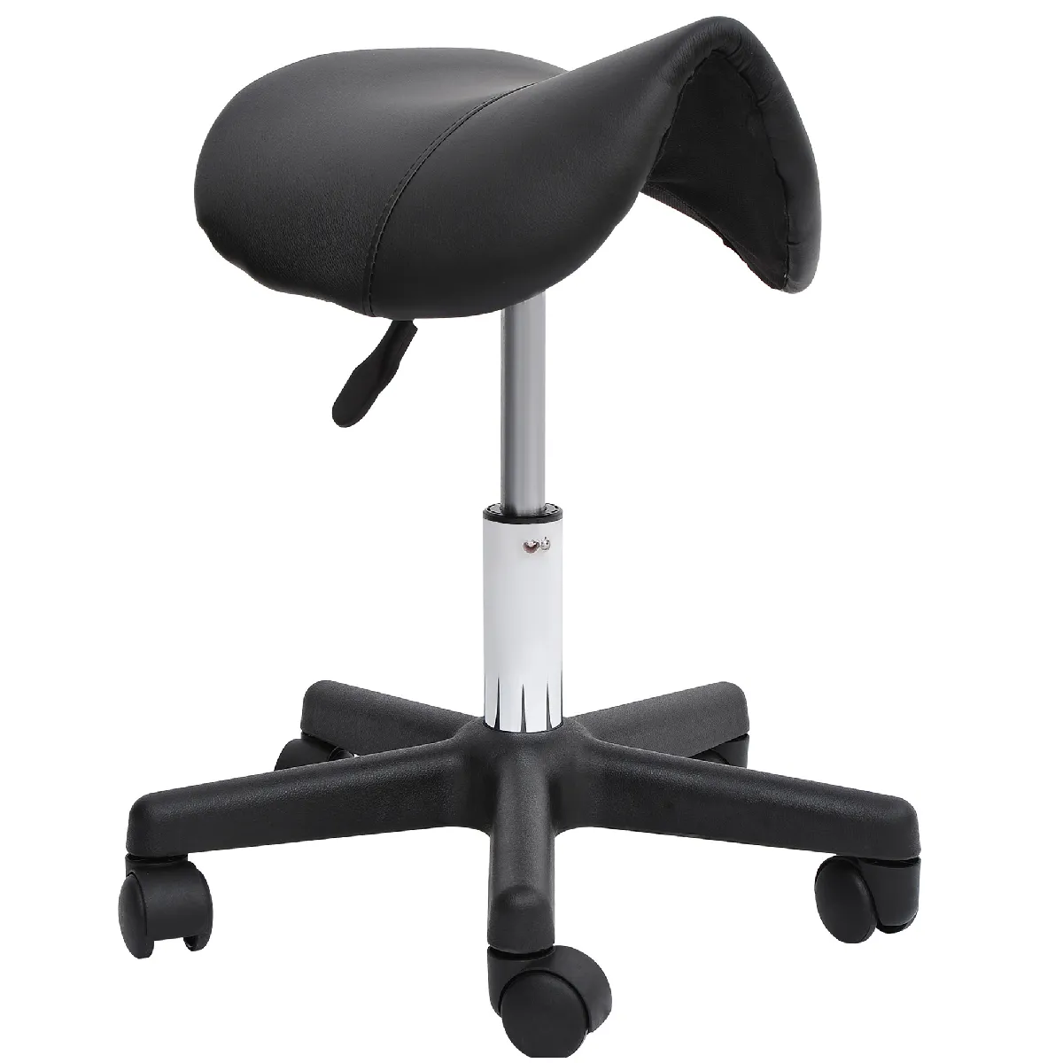 Tabouret de Salon de Coiffure Pivotant Réglable - avec Roulettes et Hauteur Ajustable, PU, Noir 35x38x55 cm