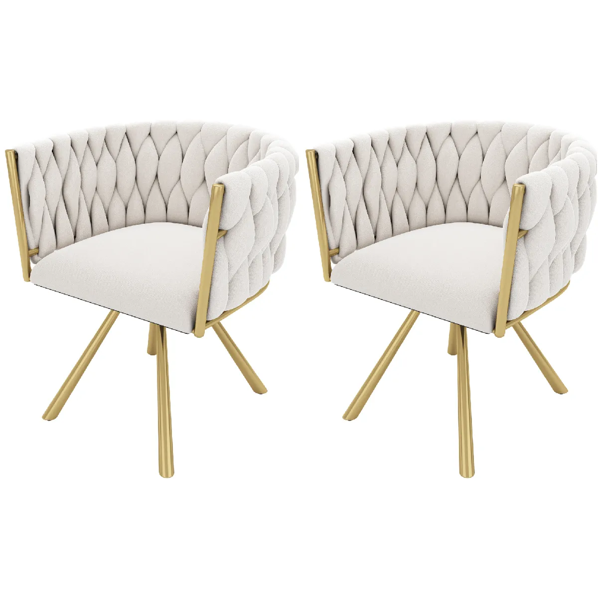 Chaise de salle à manger pivotante en velours beige et or avec dossier incurvé pieds en métal