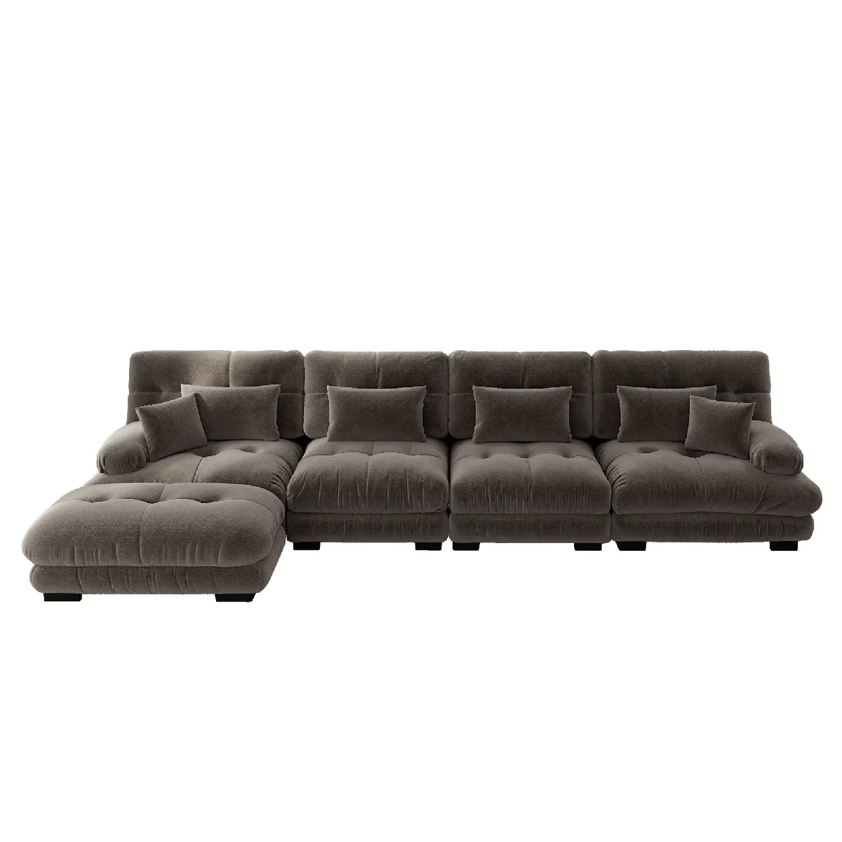 Canapé Modulable 4 Places, Avec Ottoman Mobile, Chenille, Marron