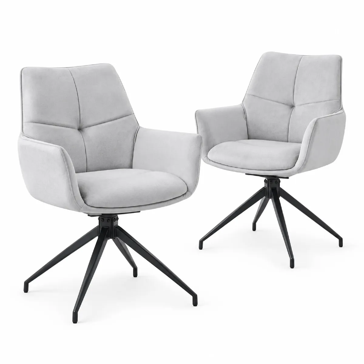 Lot De 2 Chaises De Salle À Manger Pivotantes À 360° Avec Accoudoirs En Tissu Gris Clair
