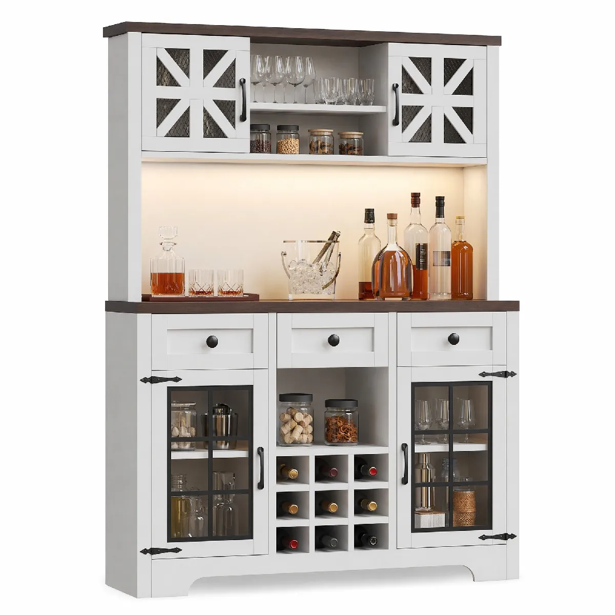 Armoire De Cuisine Haute Avec Led Et Range-bouteilles, Blanc, 120x40x180 Cm