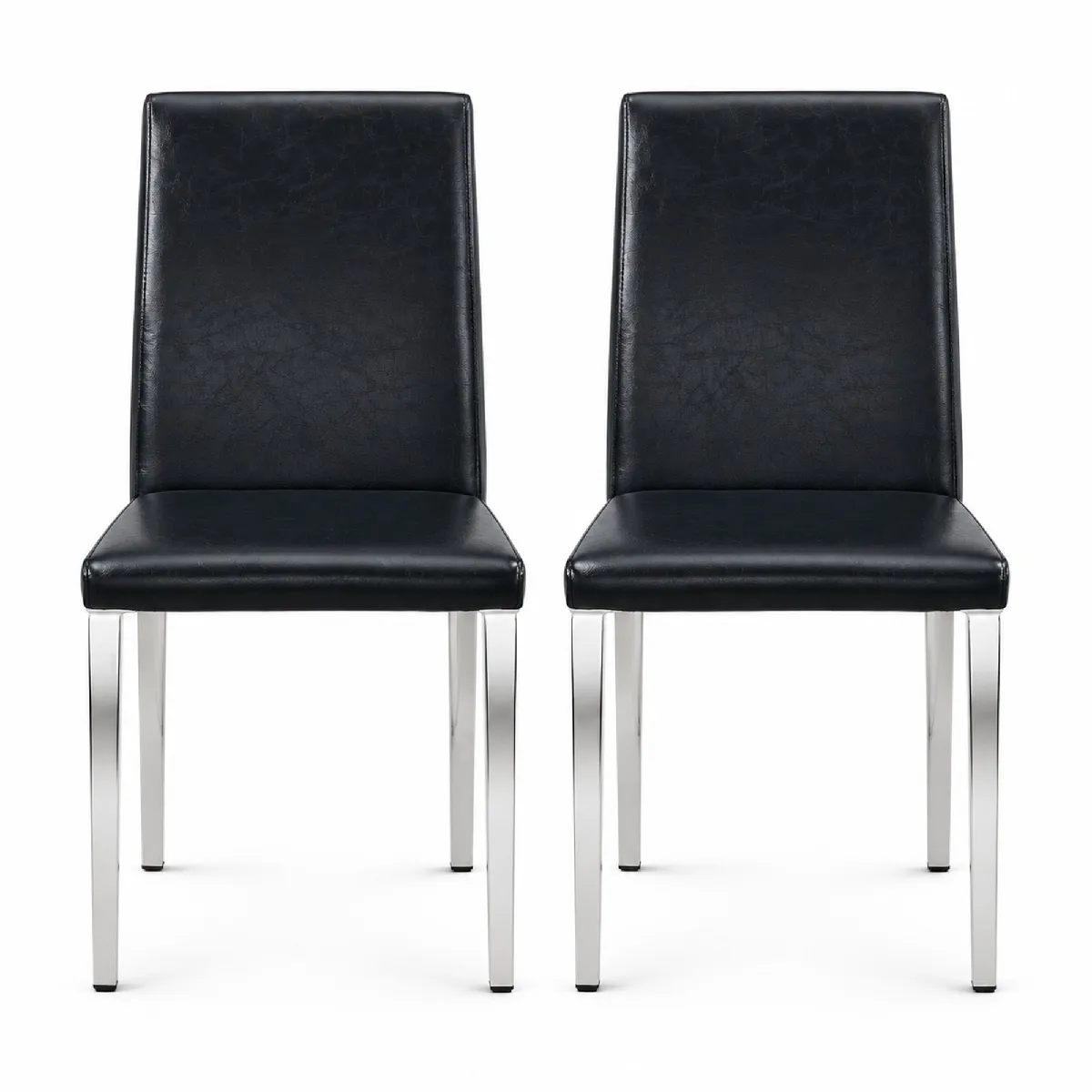 Lot De 2 Chaises De Salle À Manger En Pu Noir Avec Pieds En Métal Argenté