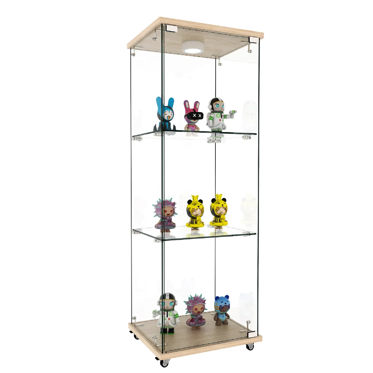 Vitrine En Verre, Étagère En Verre Trempé Avec Éclairage Led, Design À Une Porte Et Trois Niveaux, Aspect Bois Naturel, Pour Salon Et Chambre, 42.5x36.5x120 Cm