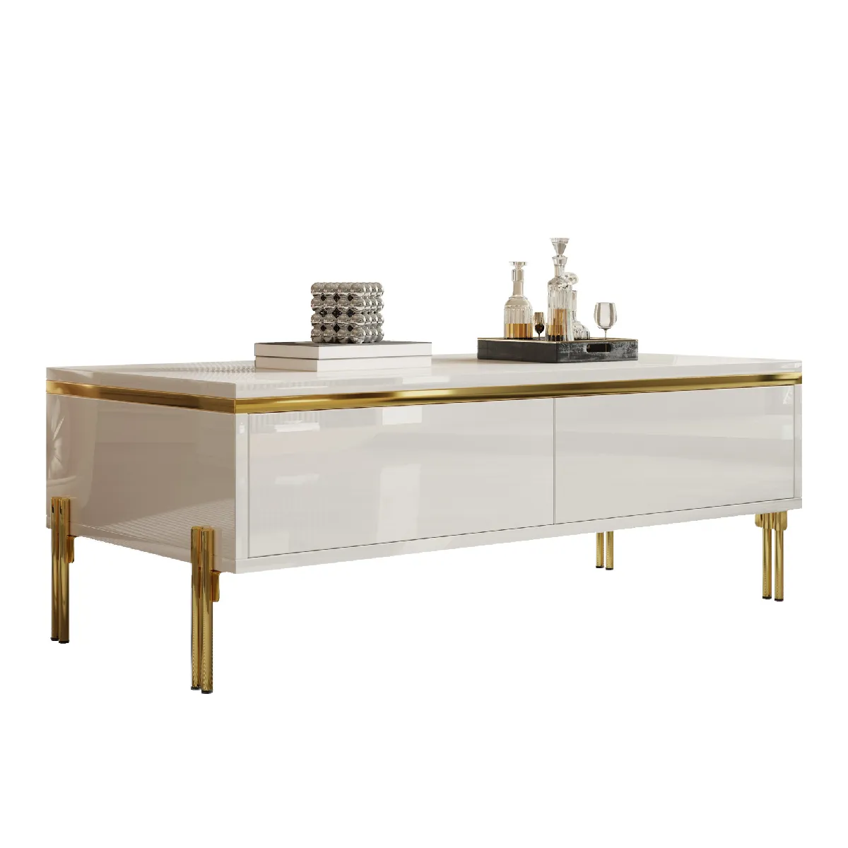 Table basse blanche avec tiroirs 100 x 50 x 36 cm