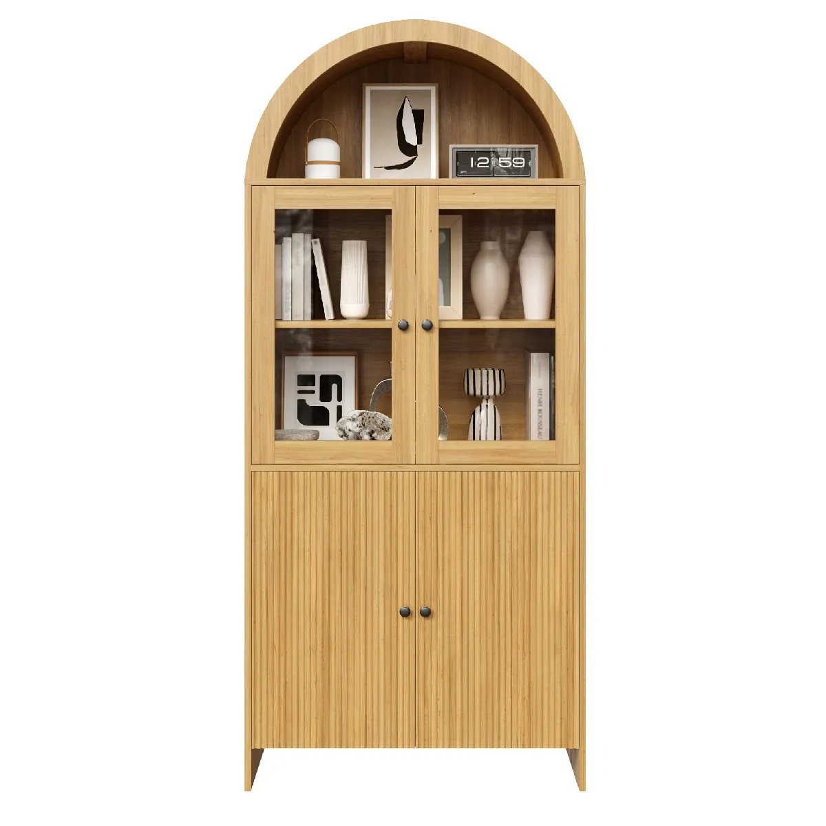 Buffet Haut Avec Vitrine Et Portes En Verre, Naturel, 78 X 40 X 176 Cm