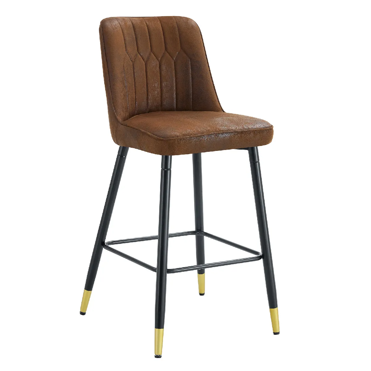 Lot De 2 Tabourets De Bar Avec Repose-pieds, Cadre En Métal Noir, Tissu Technique Marron