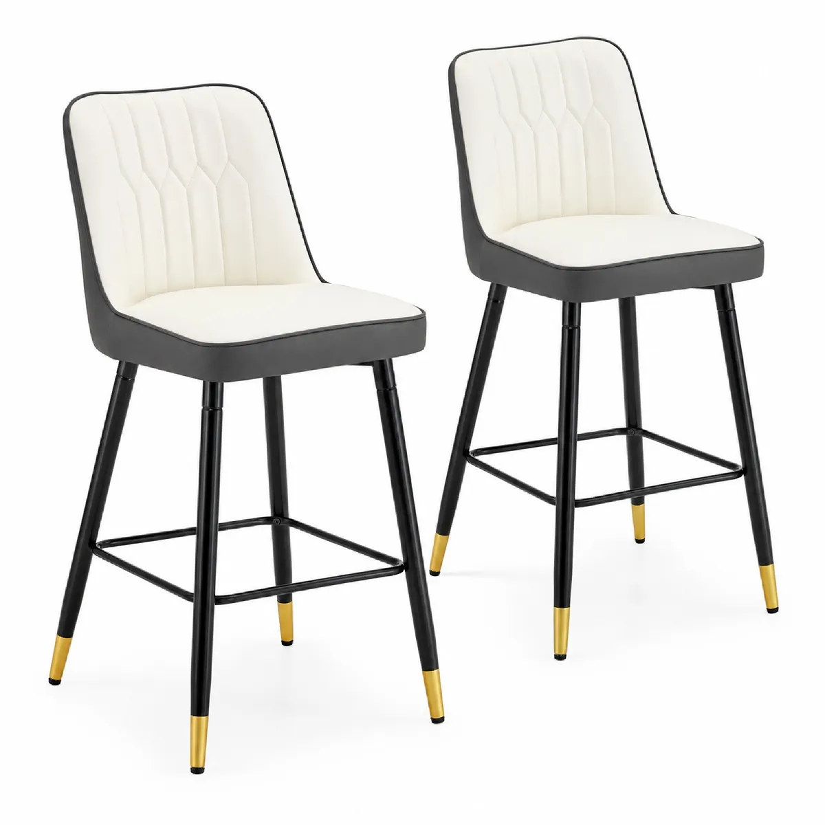 Lot De 2 Tabourets De Bar Avec Cadre En Métal, Repose-pieds, Blanc Et Gris Foncé