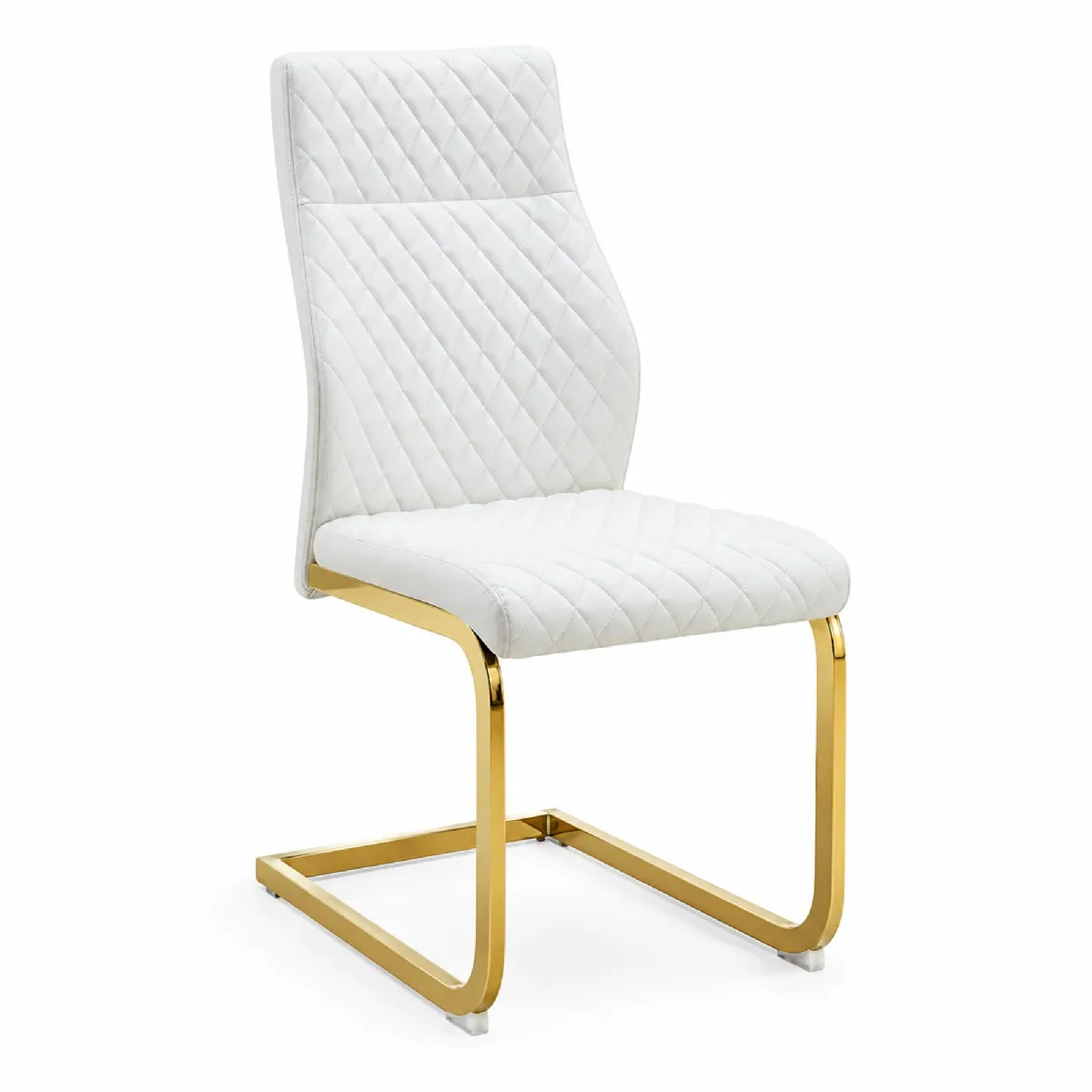 Chaise de salle à manger lot de 2 en cuir PU blanc avec cadre métallique doré dossier haut motif losanges