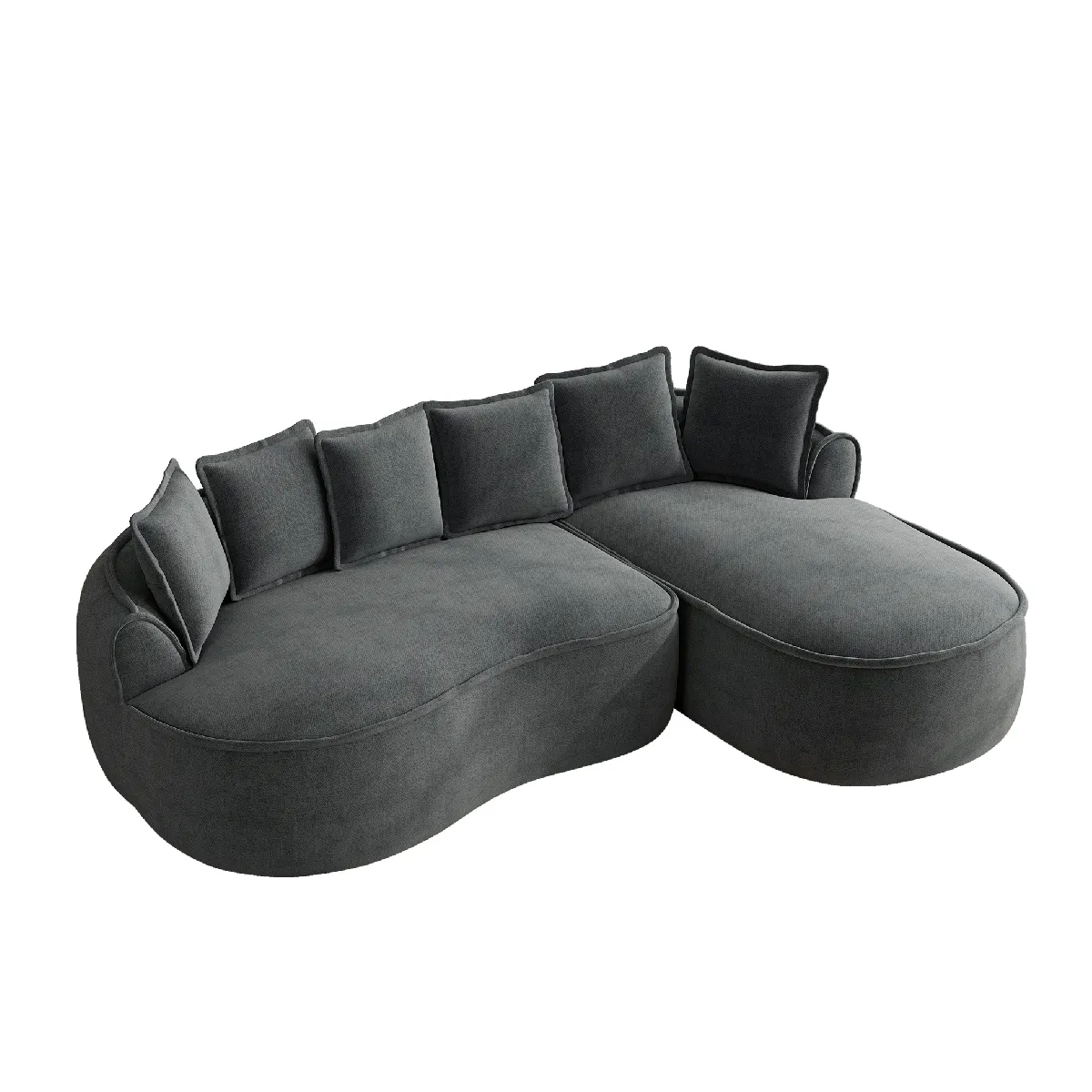 Canapé Modulaire Avec Coussins, Assise Profonde Et Méridienne, En Chenille Grise, 252x164x67 Cm