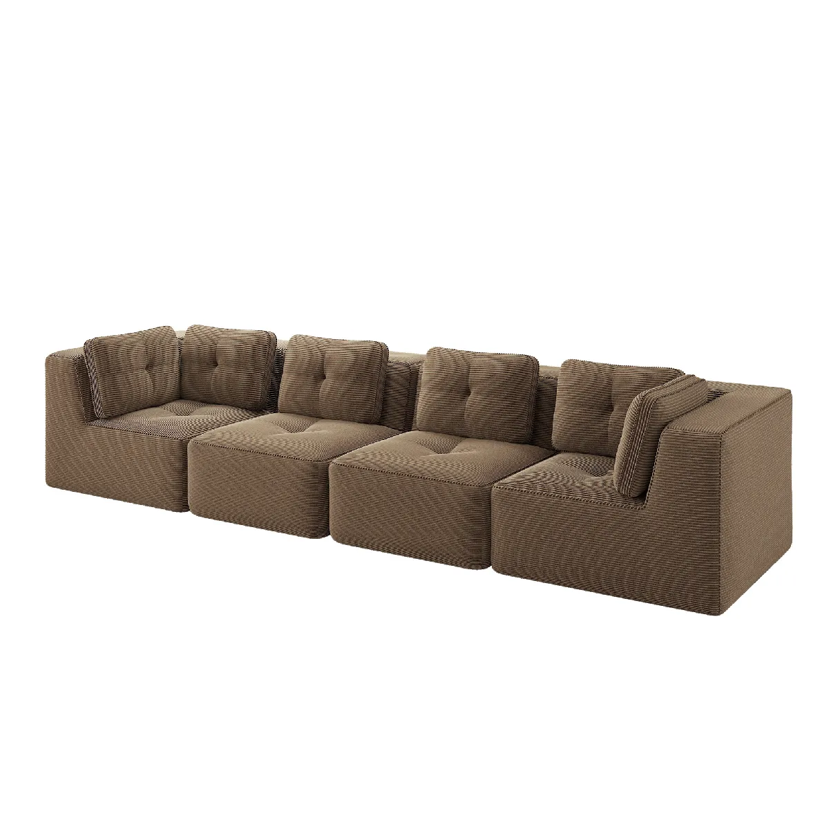 Canapé D'Angle 4 Places, Modulable, Tissu Côtelé, Marron