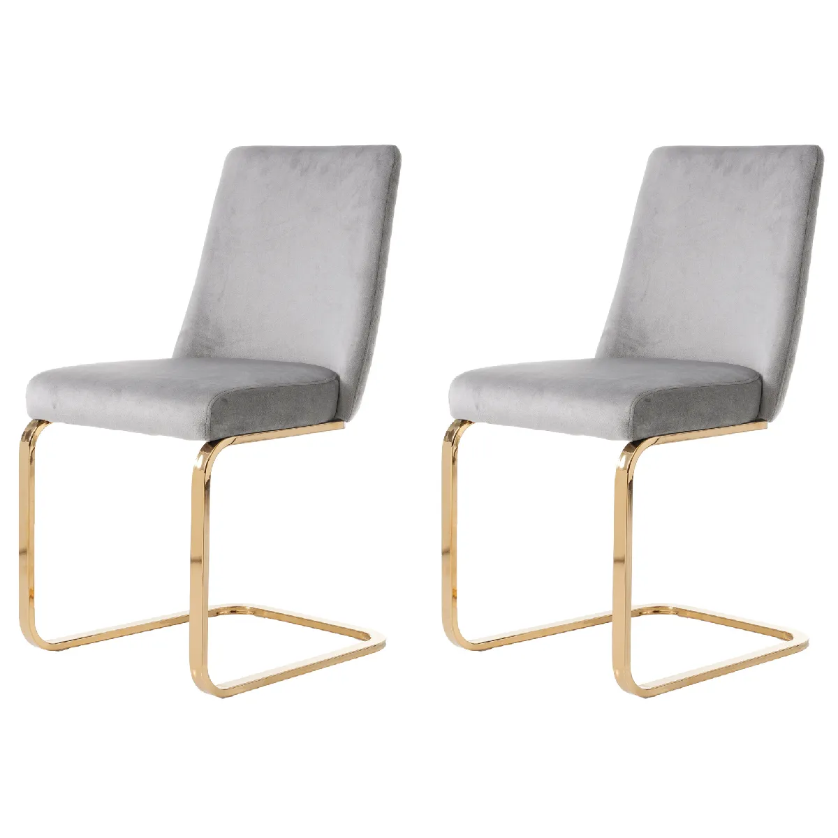 Chaise de salle à manger en velours gris dossier losangé pieds en métal doré lot de 2