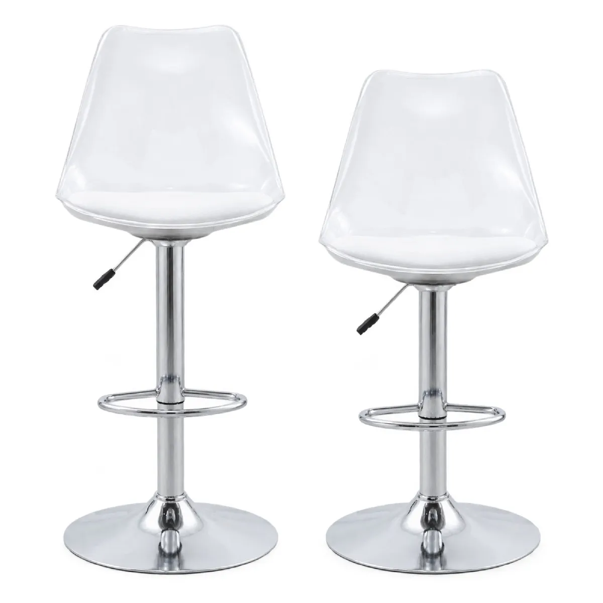 Lot De 2 Tabourets De Bar Réglables, Dossier Transparent, Siège Pivotant, Métal, Plastique, Argenté Transparent