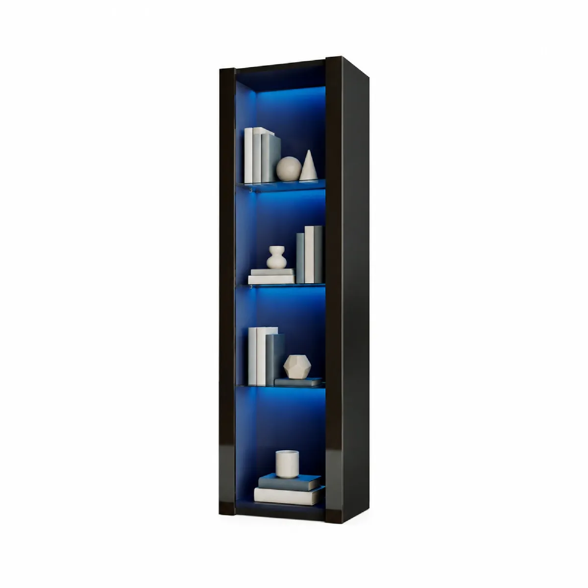 Vitrine - Armoire Vitrine Haute avec 3 Étagères en Verre et LED, Design Moderne, Panneaux de Particules, 55x38x166 cm - Noir