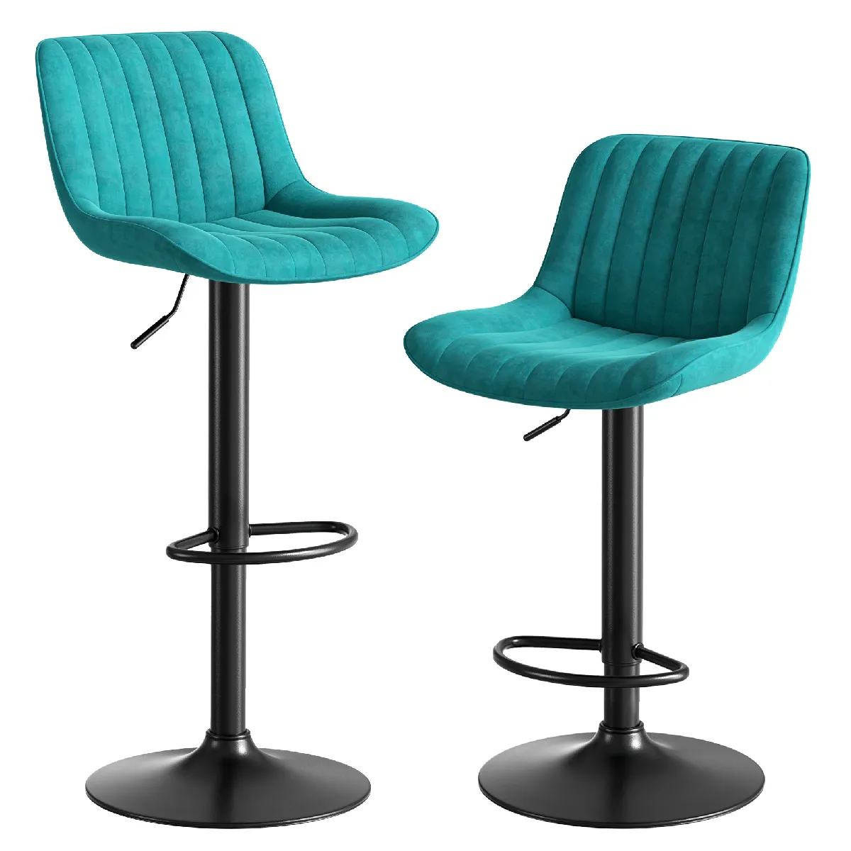 Lot De 2 Tabourets De Bar Pivotants À 360° Avec Hauteur Réglable, En Velours Bleu