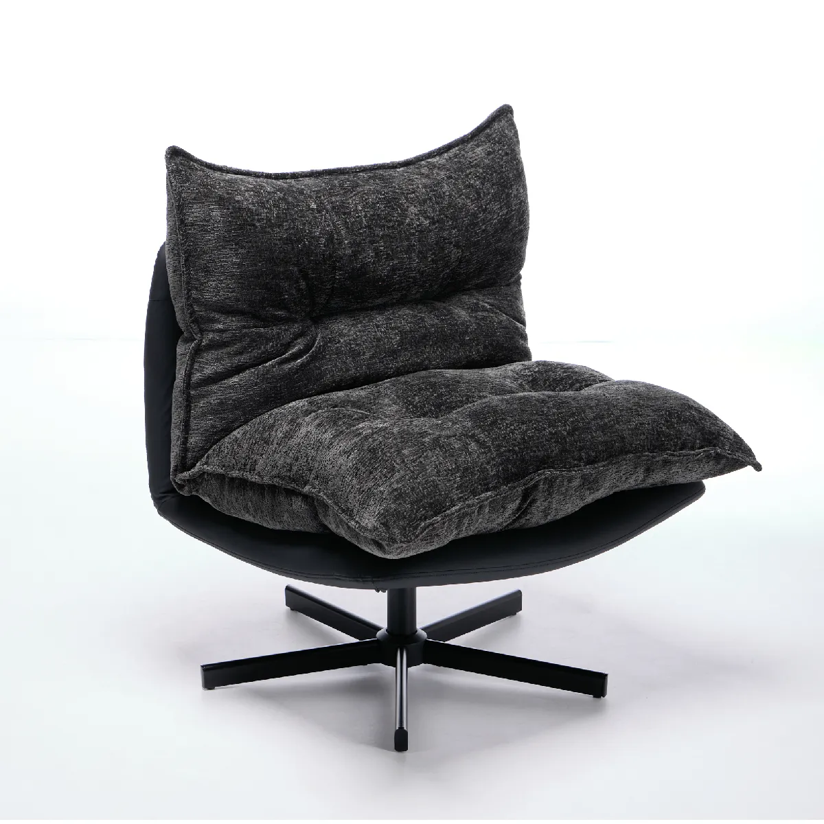 Fauteuil relax pivotant avec dossier réglable trois positions en chenille similicuir métal noir gris