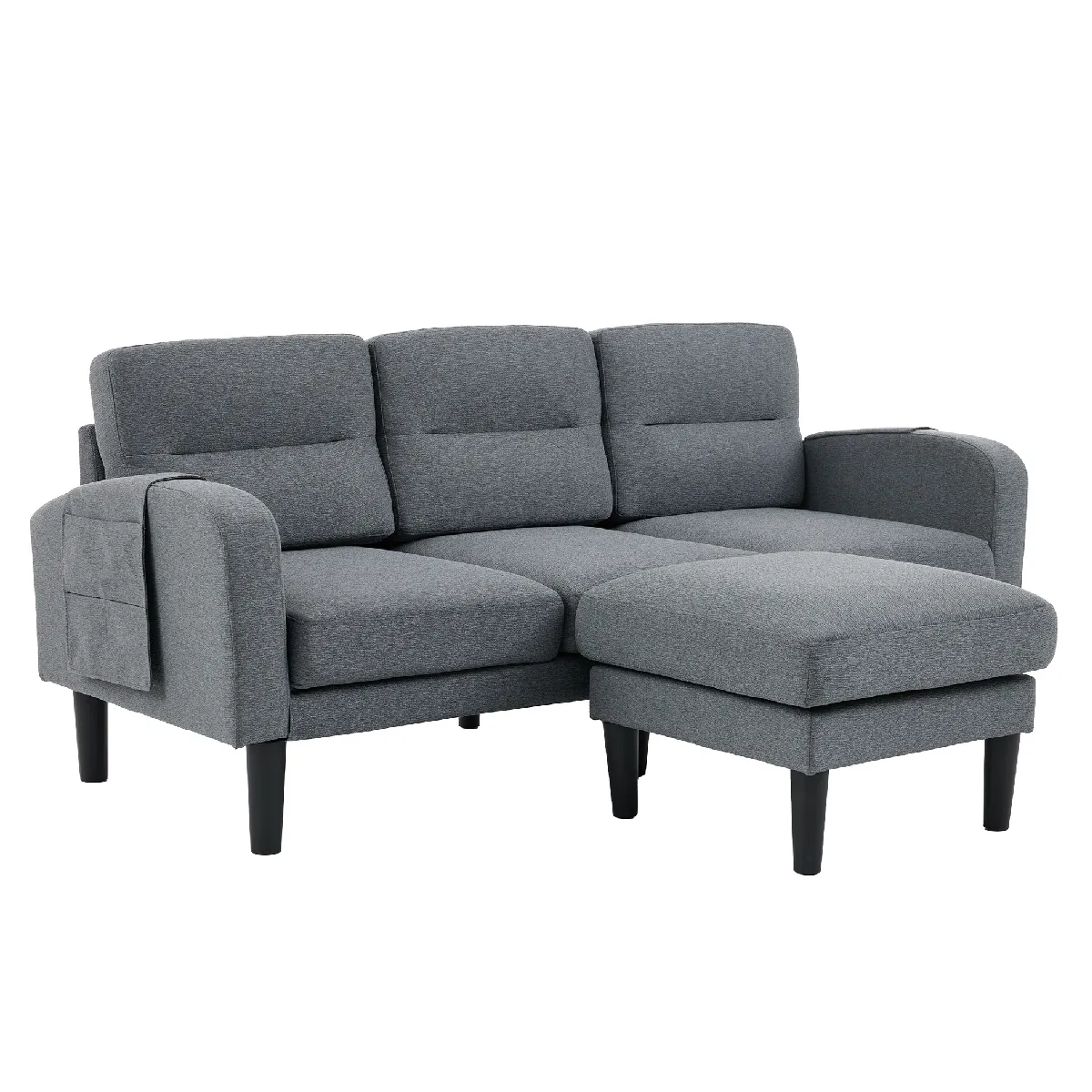 Canapé d'angle en tissu gris avec poches de rangement 204x136x80 cm