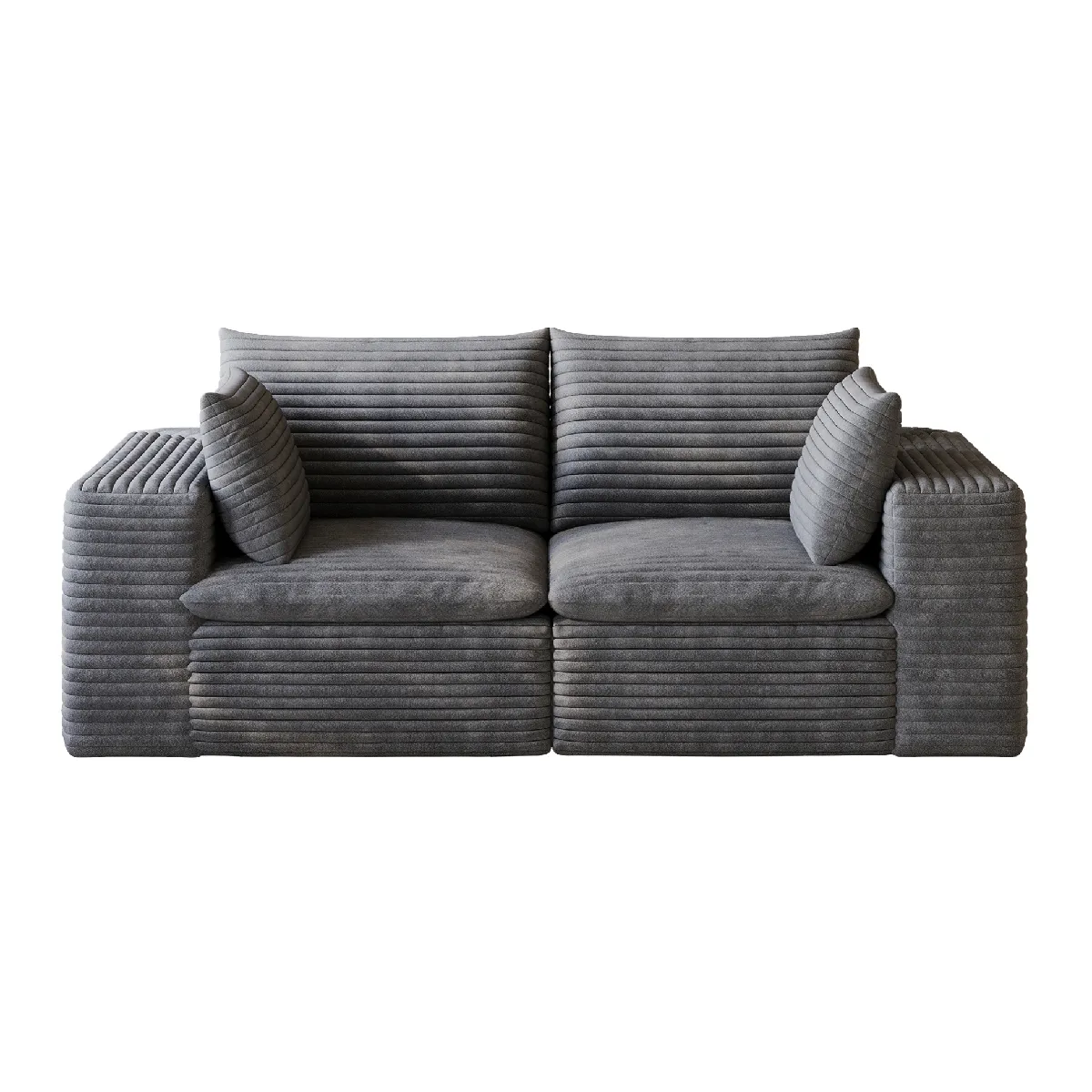 Canapé d'angle compressé en tissu gris foncé avec design modulaire