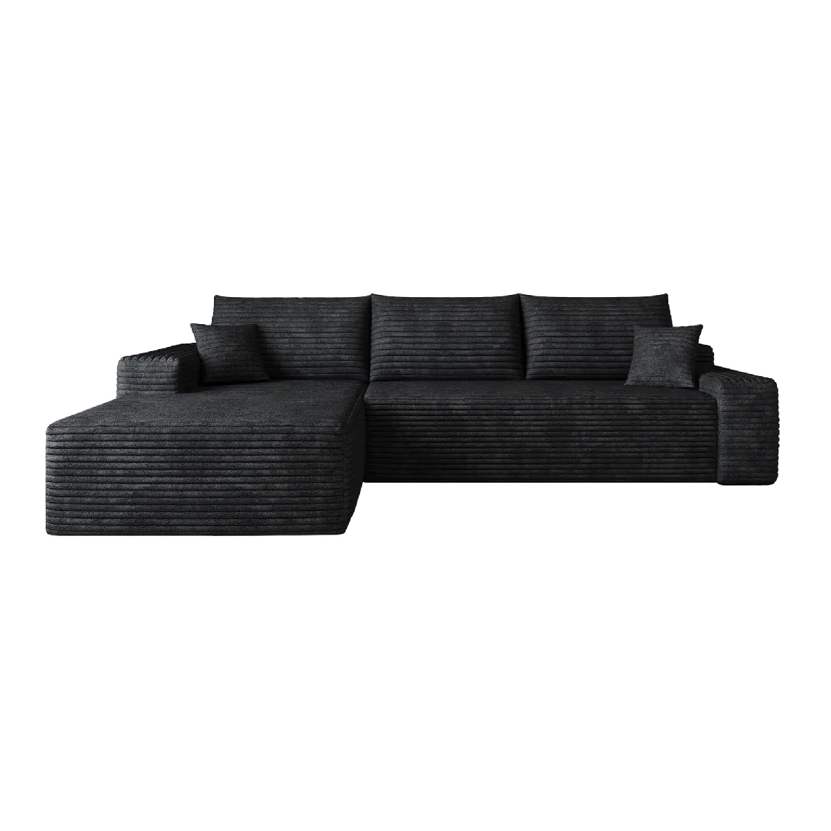 Canapé d'angle compressé modulaire en tissu noir avec méridienne