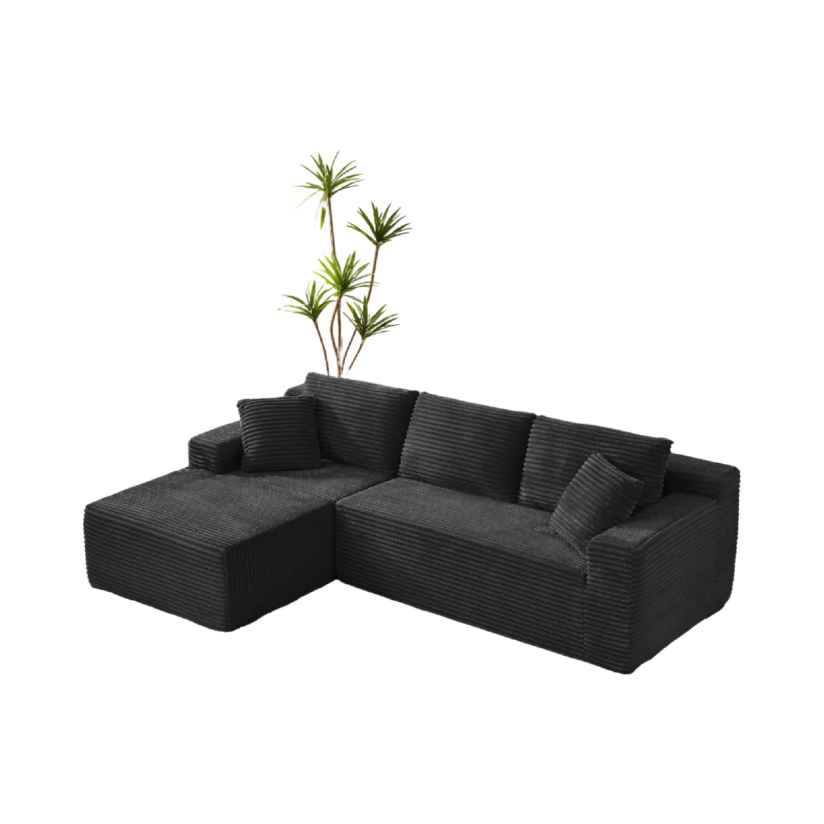 Canapé D'Angle Modulable En Tissu Avec Mousse À Mémoire De Forme Noir
