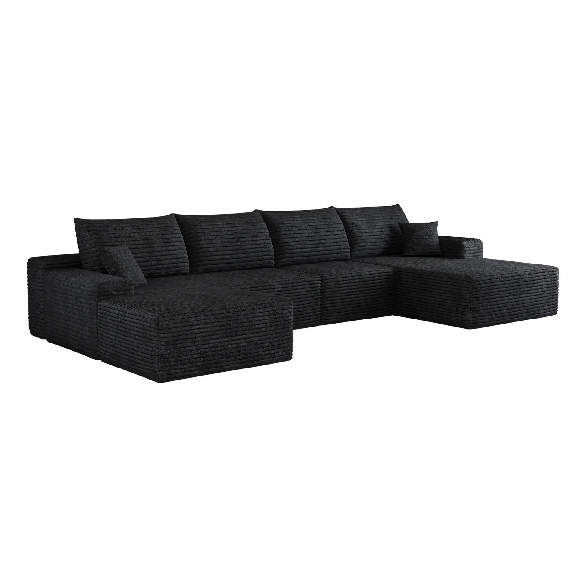 Canapé d'angle compressé modulable noir avec méridienne 340 cm